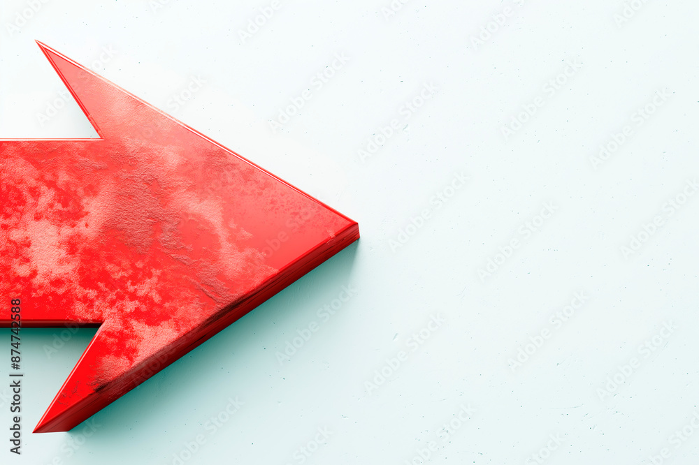 Poster A large red arrow on a textured light blue background illustrating growth or direction concept. Generative AI