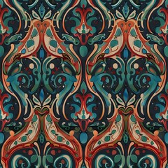 Paisley Damask Elements in Elegant Dusty Blue and Eggplant Purple