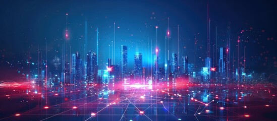 Fototapeta premium Futuristic Cityscape with Neon Lights and Digital Connections. A Vision of Smart Cities and Technological Advancement