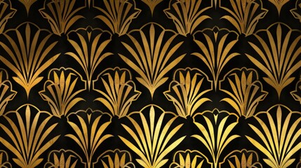 A sophisticated Art Deco pattern with elegant, symmetrical designs in gold and black, ideal for vintage-inspired decor and fashion.