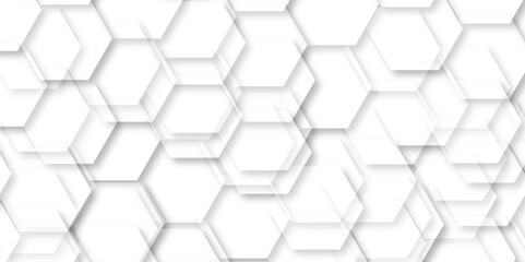 Fototapeta premium Seamless bright white abstract honeycomb background. 3d hexagonal structure futuristic white background and embossed hexagon abstract with hexagon background. Luxury honeycomb grid White Pattern.