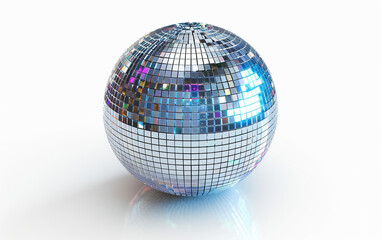 Fototapeta premium Disco Ball Reflecting Colorful Lights Isolated on White