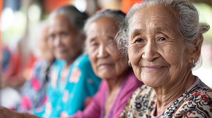 Fototapeta premium Portrait of elderly people sharing stories or engaging in traditional activities, reflecting cultural heritage with copy space
