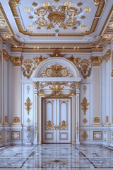 Fototapeta premium Ornate Baroque Barocco Marble Ceiling Design with Intricate Non-Linear Accents Depicting Classic Elegance and Architectural Beauty