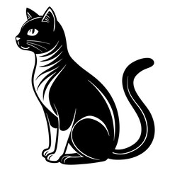 Cat sitting side view silhouette vector illustration.