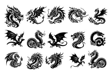 Dragon vector silhouette style with white background