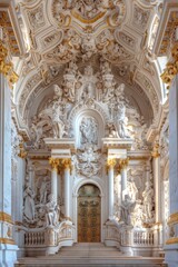 Obraz premium Ornate Baroque Barocco Marble Ceiling Design with Intricate Non-Linear Accents Depicting Classic Elegance and Architectural Beauty