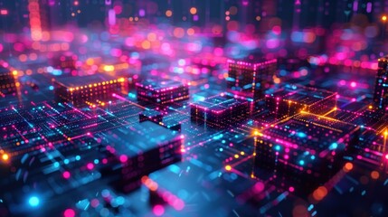 Fototapeta premium Abstract Digital Cityscape with Neon Lights