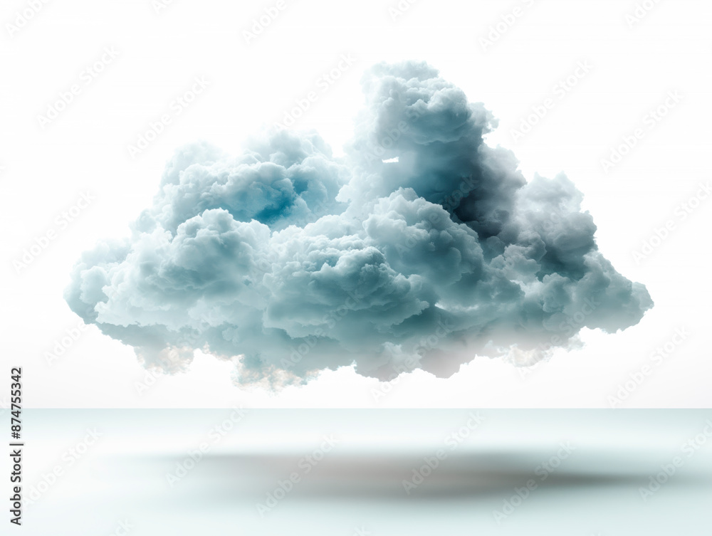 Poster a solitary cloud floating on a white to blue gradient background, creative concept of freedom or ima