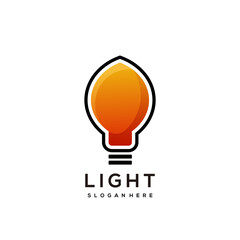 A light bulb logo with a black outline and orange inside