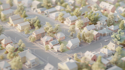 view of the village, a 3d map of a residential neighborhood, City or town model, miniature, distant view of a village landscape