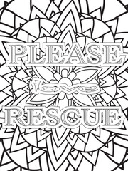 Fototapeta premium Dog Quotes Flower Coloring Page Beautiful black and white illustration for adult coloring book