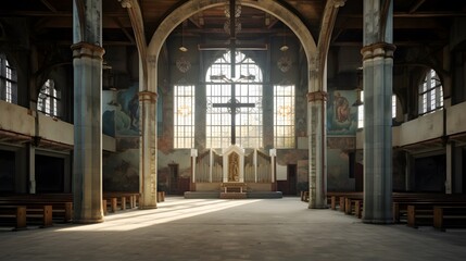 Obraz premium Historic Cathedral Interior with Stained Glass Windows