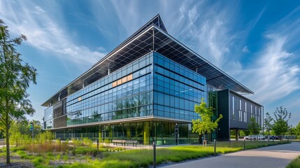 Fototapeta premium Sleek and Striking Corporate Headquarters Exemplifying Modern Architecture and Business Prowess