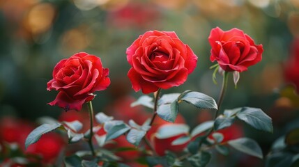 Scarlet Bloom: A Few Vibrant Red Roses in Full Bloom