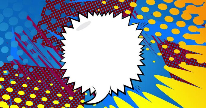 Abstract background animation in pop art, comics style. Retro manga cartoon backdrop. Comic book elements moving.