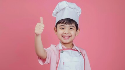 Cheerful Young Butcher with Professional Tools Giving Thumbs Up in a Pastel Setting