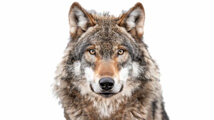 Fototapeta premium A wolf with a brown and gray coat and a white background