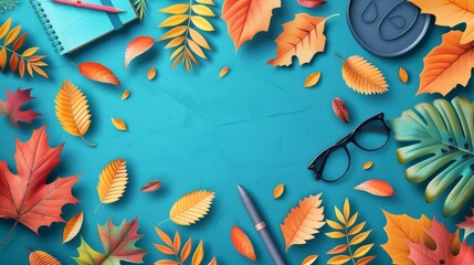 Colorful leaves, classroom essentials, flat design illustration
