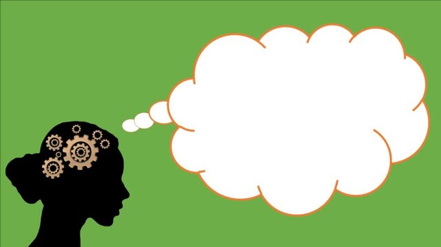 silhouette of women with a head that is thinking or finding an idea, a brain in process, mastermind and smart brain, spinning brain animation