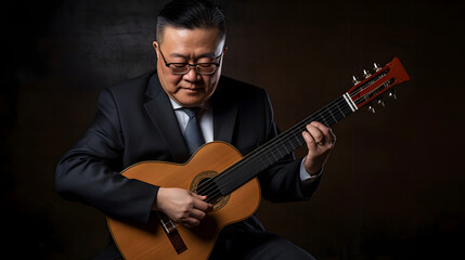 Obraz premium Man Playing Guitar in Dark Room