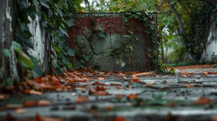 The basketball court is now cracked and overgrown with ominous vines creeping up the warped backboards.
