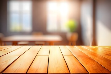 Wooden table on blurred background cafe interior background. Generative ai