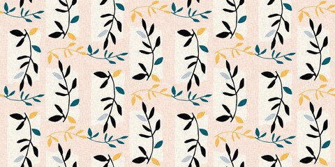 Midcentury modern floral endless border. Organic summer gender neutral retro matisse edging. 