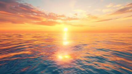 Fototapeta premium Golden Sunset over Calm Ocean. Serene Seascape