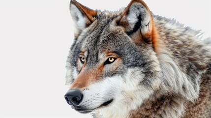 Fototapeta premium A wolf with a brown and gray coat and a yellow eye