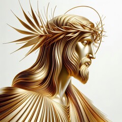 A three-dimensional, gold stylized of portrait of The Lord Jesus Christ on palm sunday