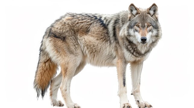 A wolf standing on a white background