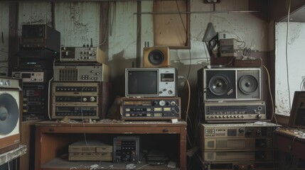 Fototapeta premium Creepy Atmosphere at Abandoned Radio Station, Haunting Broadcast in Eerie Silence