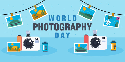 world photography day horizontal banner illustration