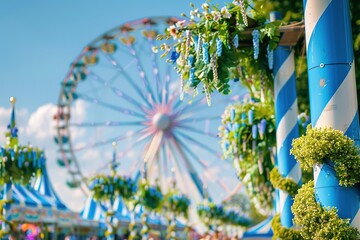 people and fairground rides at the biggest folk festival in the world - the octoberfest