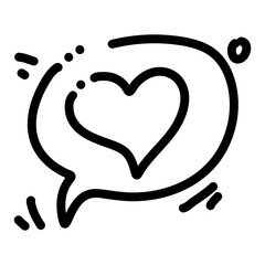 Icon Outline Speech Bubble Heart, symbolizing communication and love. The icon is surrounded by various decorative elements, enhancing its visual appeal