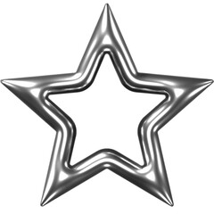 A 3D rendering of a chrome star outline, reminiscent of retro design elements.