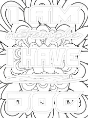 Dog Quotes Flower Coloring Page Beautiful black and white illustration for adult coloring book