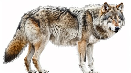 Fototapeta premium A wolf is standing on a white background