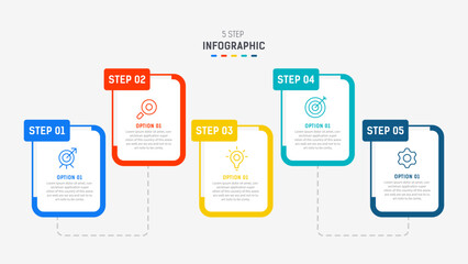 Five Step Infographic design element template for presentation. info graphic illustration. process diagram and presentations step,  banner, flow chart, 5 option template.