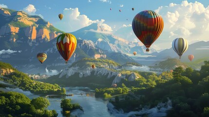 Obraz premium A beautiful landscape with a river and mountains