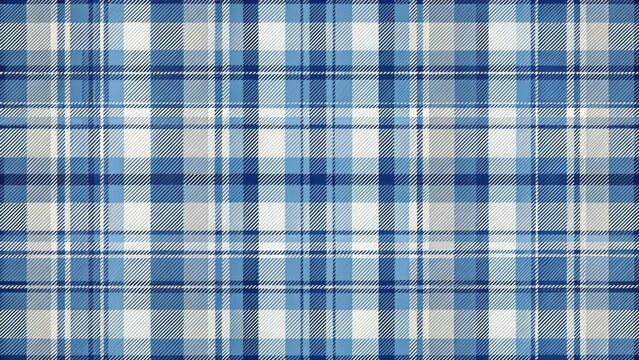 Repeating blue plaid fabric design featuring crisp white and navy blue stripes on light blue background with subtle texture details.