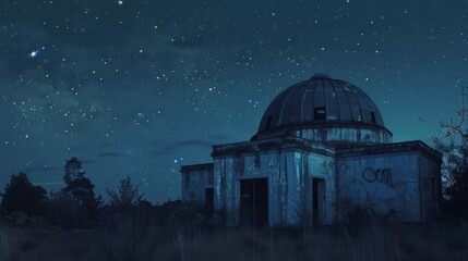 Fototapeta premium Ghostly Ambiance of an Abandoned Observatory Under the Haunting Night Sky