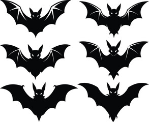 Halloween bat silhouette collection isolated on white background, Bats icons set