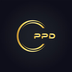 PPD logo. P P D design. White PPD letter. PPD, P P D letter logo design. P P D letter logo design in GOLD, GOLDEN LOGO, THREE, style. letter logo set in one artboard. P P D letter logo vector design.