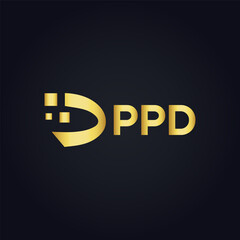 Fototapeta premium PPD logo. P P D design. White PPD letter. PPD, P P D letter logo design. P P D letter logo design in GOLD, GOLDEN LOGO, THREE, style. letter logo set in one artboard. P P D letter logo vector design.