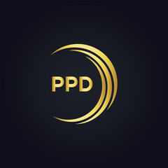 PPD logo. P P D design. White PPD letter. PPD, P P D letter logo design. P P D letter logo design in GOLD, GOLDEN LOGO, THREE, style. letter logo set in one artboard. P P D letter logo vector design.