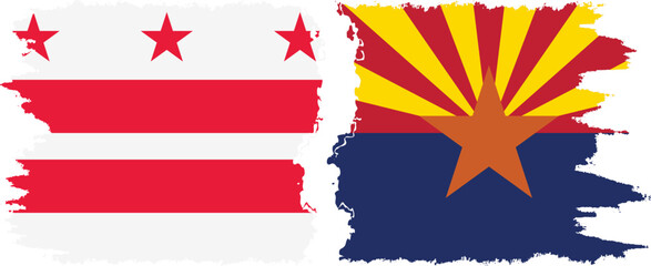Arizona and District of Columbia USA - Washington, D.C. grunge brush flags connection, vector
