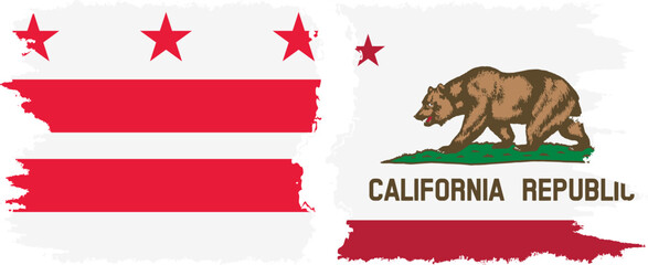 California and District of Columbia USA - Washington, D.C. grunge brush flags connection, vector