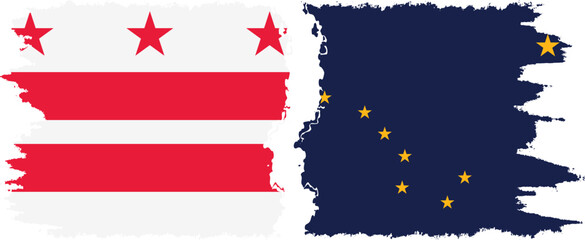 Alaska and District of Columbia USA - Washington, D.C. grunge brush flags connection, vector